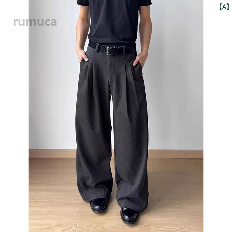 ファッション 春夏 秋冬 かっこいい オシャレ モテ 男性用 紳士服 服 韓国 シンプル 大人 黒 ダブルプリーツ aライン