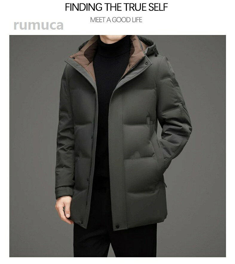 Rumucaの保温 防風 防寒 暖かい コート 厚手 50代 40代 カジュアル ビジネス フード着脱可能 ダウン90% 防寒着 ダウンジャケット メンズ｜アングル3