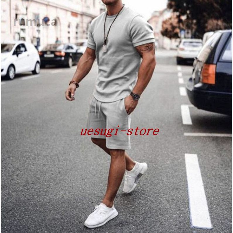 7色 半袖 ジャージ 上下セット セットアップ パンツ メンズファション 2点セット ...