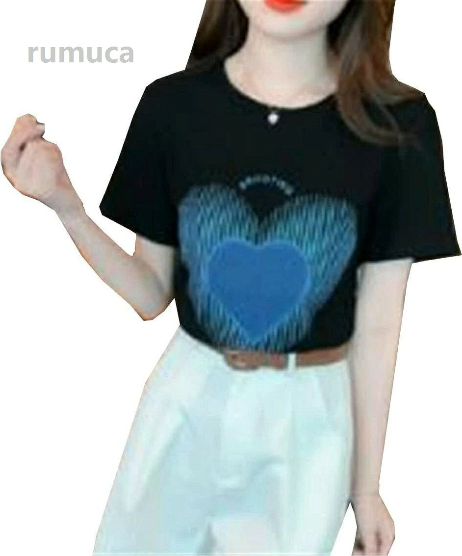 ファッション ゆったり サマートップ シンプル 夏服 個性 トップス カットソー 半袖 心プリント Tシャツ