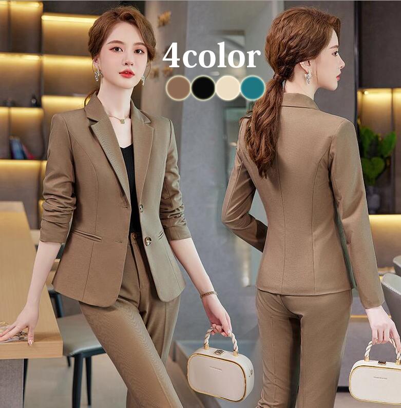 2つボタン スーツ レディース フォーマルスーツ OLスーツ リクルートスーツ 就活スーツ ビジネススーツ 女性用スーツ ジャケット+パンツ 上下2点セット 送料無料 ウォッシャブル 洗える 20代 30代 40代 50代 オールシーズン 通勤 就職活動 就活 制服 事務服 パンツスーツのサムネイル