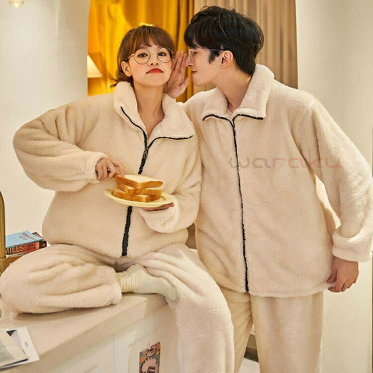 カップル ペア パジャマ パーカー もこもこ きれいめ ペアルック パジャマ 上下セット 韓国風 フランネ..