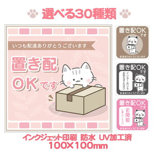 送料無料 置き配可 置き配OK 置き配マグネット 猫 ネコ 100×100mm ST-0028M 宅配ボックス 宅配BOX 荷物 不在 でも受け取れる バッグ アパート 賃貸 表示 サイン 玄関 再配達 防止 対策 宅配便 宅急便 おきはい チャイム 置きはい ステッカー