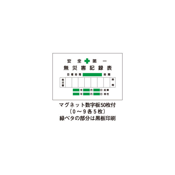 樂天商城 - 無災害記録表 安全第一 450×600mm 板のみ MG2B 東京化成製作所