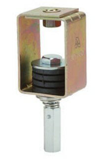 防振吊1型 ■配管、機器の防振用吊金具。 ●有色クロメートめっき仕上げ。 サイズコード：0053 型式：AD-460 静的ばね定数(kgf/cm)：247 たわみ(mm)：1.8〜4.1 ゴム硬度：60° 吊ボルト径：W1/2 荷重範囲(kgf)：44.8〜101.2 （単位mm）