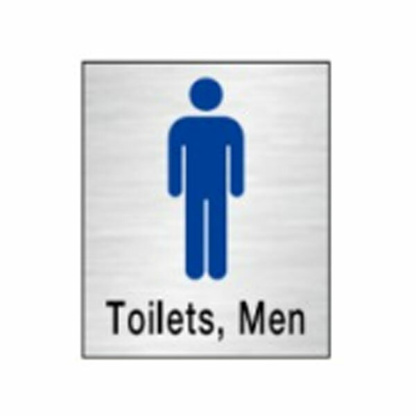 絵文字標識　Toilets, Men　230×200　トイレ表示　入口表示　男子トイレ　男性用トイレ　紳士用トレイ　ステンレスヘアライン製　ピクトグラフ　ピクトグラム　ピクト101