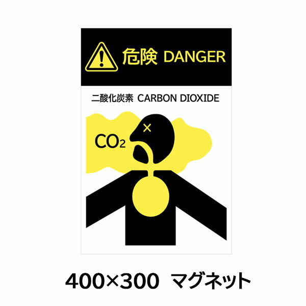 マグネット 無反射　二酸化炭素消火設備標識400×300mm　「危険　DANGER」