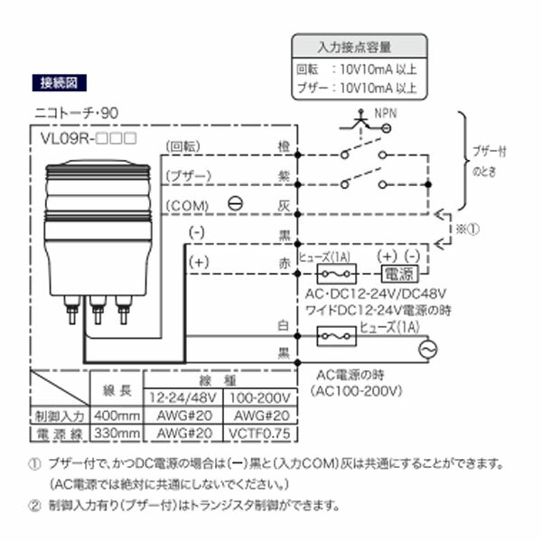 LED回転灯 ニコトーチ90 VL09R型φ90 黄 VL09R-100NPY 日恵製作所 3