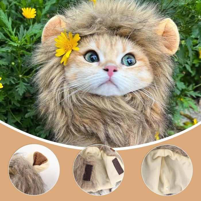 猫 被り物 かぶりもの 帽子 ウィッグ ライオンに変身! 耳付き 可愛い 猫用帽子 かつら 犬 被り物 ライオンたてがみかつら 仮装 猫犬兼用 コスプレキャップ 変身 ペット用品 ハロウィーン パーティー 記念撮影 S M L