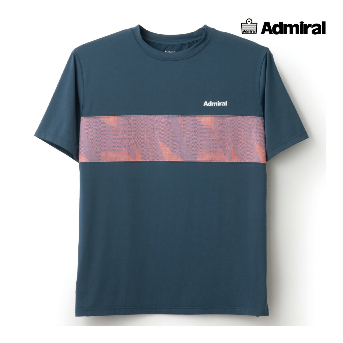【マラソン限定！最大2000円OFFクーポン】【ポスト投函対応】ADMIRAL　メンズ　フロントライングラフィックTEE　ATMA502-030　2025SS　ネイビー　吸水速乾　UVカット　ストレッチ　アドミラル　MEN　テニスウェア　バドミントン　ソフトテニス
