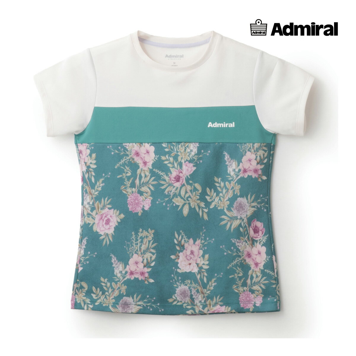 【マラソン限定！最大2000円OFFクーポン】【ポスト投函対応】ADMIRAL　レディース　フロントラインフラワーTEE　ATLA512-060　2025SS　グリーン　吸水速乾　ストレッチ　アドミラル　WOMEN　テニスウェア　バドミントン　ソフトテニス