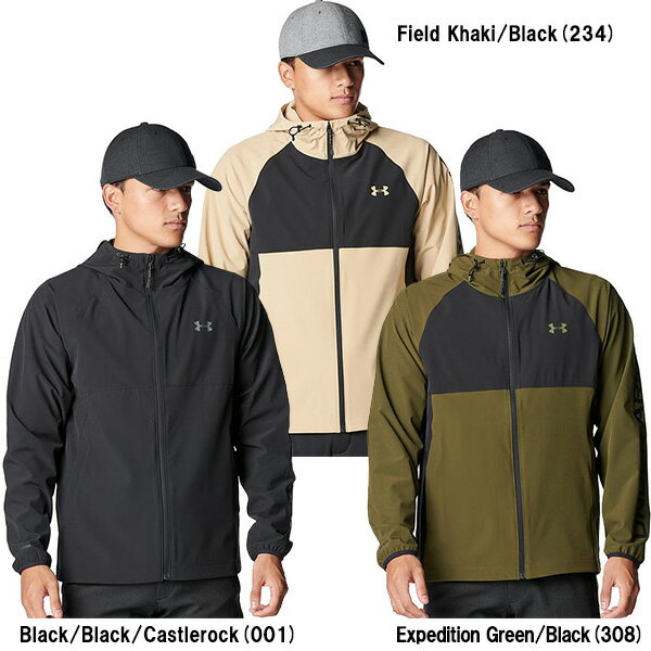 アンダーアーマー UAドライブ ウインド フルジップ ジャケット メンズ 25FW ブラック ベージュ カーキ (6007926) ゴルフ ジャケット トレーニング ランニング スポーツ 運動 アウトドア ウォームアップ UNDER ARMOUR