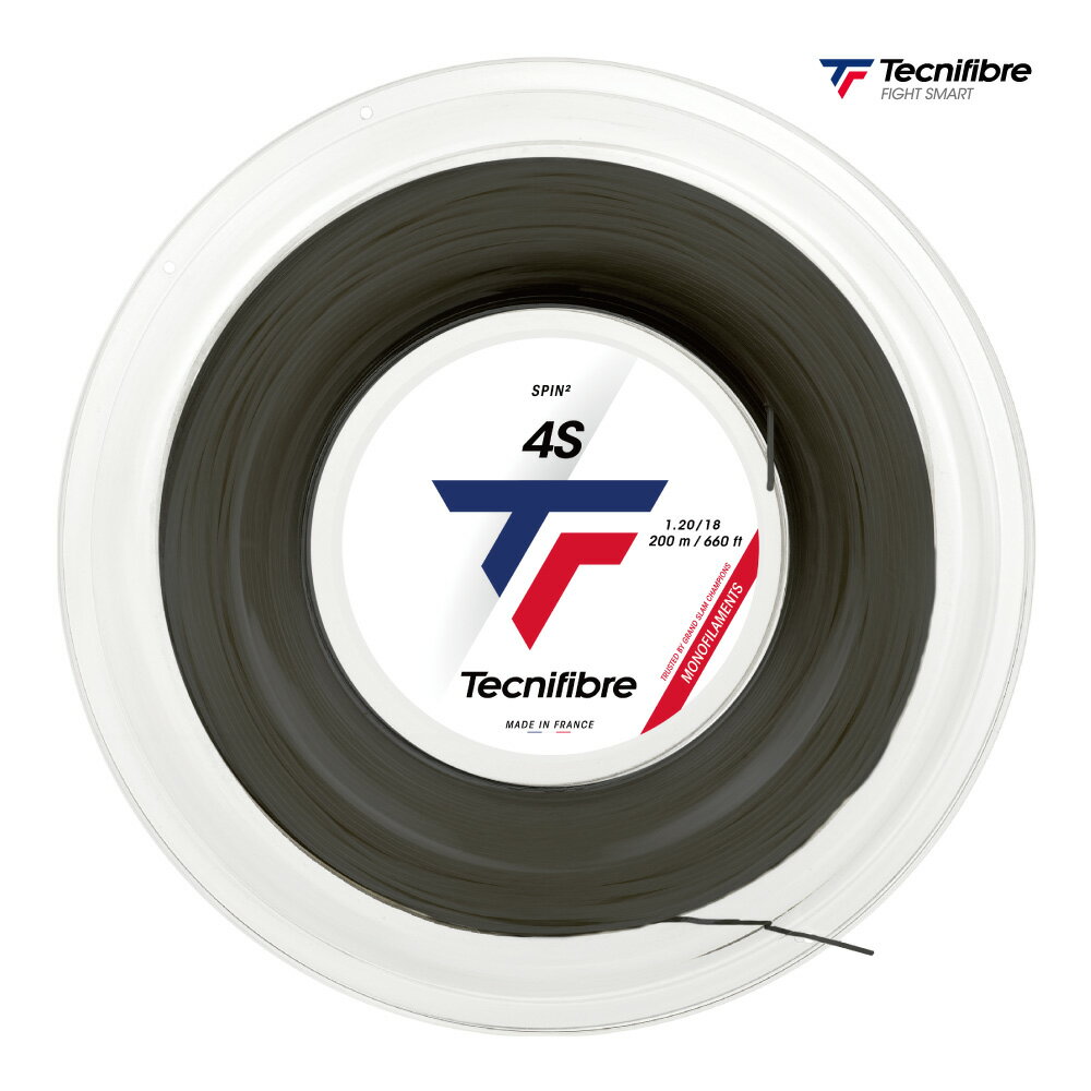 【マラソン期間限定！最大2000円オフクーポン】Tecnifibre　4S　200m　ロール　ブラック　四角形　04R4S　硬式　テニス　ストリング　ガット　テクニファイバー
