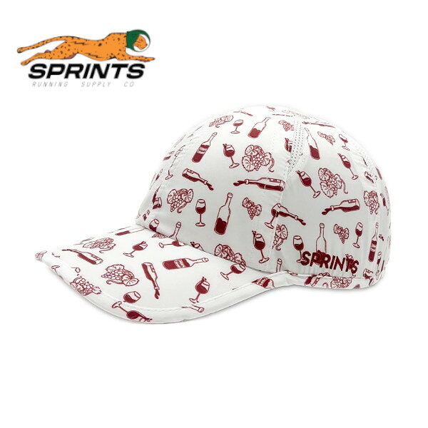 【商品名】 O.G.Hats（オージーハット） 【ブランド】 SPRINTS（スプリンツ） 【カラー】 Wine Lovers 【サイズ】 フリーサイズ 【重さ】 45g 【素材】 ポリエステル100％ 【お手入れ方法】 洗濯機で洗濯可（単独で冷水洗い、吊るして乾燥） 【注意】 こちらの商品は、他の通販サイトと在庫共有しているため、ごくまれにご注文後でも在庫切れの場合がございます。 その際は連絡させて頂きますので、予めご了承ください。 また、実際の商品と比較し色味に若干の誤差が生じる場合がございますので、ご了承下さい。SPRINTS ランニングキャップ オージーハット SPRINTS（スプリンツ）は2019 年にランニングブランドとして、 アメリカ オハイオ州シンシナティでスタートしました。 コンセプトは、「全ての人が楽しく汗をかけるように！」です。 そのコンセプト通り、 高機能でありながらカラフルでユーモアのあるプリントキャップは、 シンプルでブラックベースの多い現在のランニングウェアの 遊びや、はずしのアイテムとして、 アメリカ中のランナーから大変な人気となっています。 ・年中使用できる吸湿発散性のある軽量45gのポリエステル生地で、速乾性に優れています。 ・パネルの間にメッシュベンチレーションが4箇所に施されており、通気性抜群です。 ・スウェットバンドにより、流れ落ちる汗を受け止めます。 ・紫外線98%ブロック UPF45+ ・ベルクロ仕様でサイズ調節も簡単にできます。（52cm～62cm)