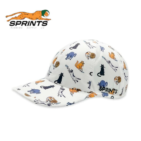 【商品名】 O.G.Hats（オージーハット） 【ブランド】 SPRINTS（スプリンツ） 【カラー】 Cats Since They Made Me 【サイズ】 フリーサイズ 【重さ】 45g 【素材】 ポリエステル100％ 【お手入れ方法】 洗濯機で洗濯可（単独で冷水洗い、吊るして乾燥） 【注意】 こちらの商品は、他の通販サイトと在庫共有しているため、ごくまれにご注文後でも在庫切れの場合がございます。 その際は連絡させて頂きますので、予めご了承ください。 また、実際の商品と比較し色味に若干の誤差が生じる場合がございますので、ご了承下さい。SPRINTS ランニングキャップ オージーハット SPRINTS（スプリンツ）は2019 年にランニングブランドとして、 アメリカ オハイオ州シンシナティでスタートしました。 コンセプトは、「全ての人が楽しく汗をかけるように！」です。 そのコンセプト通り、 高機能でありながらカラフルでユーモアのあるプリントキャップは、 シンプルでブラックベースの多い現在のランニングウェアの 遊びや、はずしのアイテムとして、 アメリカ中のランナーから大変な人気となっています。 ・年中使用できる吸湿発散性のある軽量45gのポリエステル生地で、速乾性に優れています。 ・パネルの間にメッシュベンチレーションが4箇所に施されており、通気性抜群です。 ・スウェットバンドにより、流れ落ちる汗を受け止めます。 ・紫外線98%ブロック UPF45+ ・ベルクロ仕様でサイズ調節も簡単にできます。（52cm～62cm)