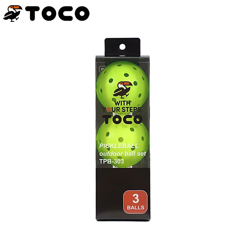 【商品名】 TOCO ピックルボール練習球 3個セット 【カラー】 ネオンイエロー 【数量】 3個入り 【素材】 PE 【サイズ】 7.4 cm（2.9 in） 【重量】 26 g（0.92 oz） 【デザイン】日本　 【生産国】 中国 【製造販売元】 ビーズ株式会社 【備考】 こちらの商品は他の通販サイトと在庫共有しているため、ごくまれにご注文後でも在庫切れの場合がございます。 その際は連絡させて頂きますので、予めご了承ください。 また、実際の商品と比較し色味に若干の誤差が生じる場合がございますので、ご了承下さい。 メーカー希望小売価格はメーカーサイトに基づいて掲載していますPICKLEBALL OUTDOOR BALL SET（3pcs） ピックルボール練習球 3個セット アウトドア用 ローテーショナル成形ボール ローテーショナル成形による一体型構造（one-piece）によって、“割れにくさ・安定した軌道・気持ちの良い打球感” を高いレベルで実現したアウトドア向け高性能モデルです。 NATURAL MICRO-FINE SURFACE TOCOボールの表面には、成形工程により自然に生じる微細なマット質感（micro-fine grain）があります。 特別な加工を施すことなく、自然な素材・成形の組み合わせによって、ショットの収まりの良さとコントロール性をサポートします。 耐久性 × スピードの両立 TOCOボールは、高弾性素材と一体成形によって、アウトドア環境でも長時間安定して使用できます。 ヒビや割れの発生を抑え、交換頻度を減らせるよう設計されています。 また、素材の弾性を活かした軽快な初速が、テンポの良いプレーをサポートします。 分かりやすいフィードバック インパクト時にはっきりとしたPOPを感じられるよう、素材特性を最適化。 当たりの厚さやタイミングが手に伝わりやすく、初心者から上級者まで扱いやすい打球感を実現しています。