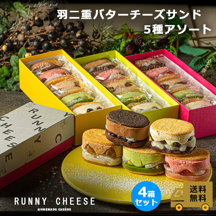 【RUNNYCHEESE】【☆羽二重5種アソート4箱セット☆】ラニーチーズ あんバター バターサンド 送料無料 チーズサンド インスタ映え スイーツ ピスタチオ おしゃれ 絶品 お取り寄せスイーツ ご褒美スイーツ レーズンバターサンド