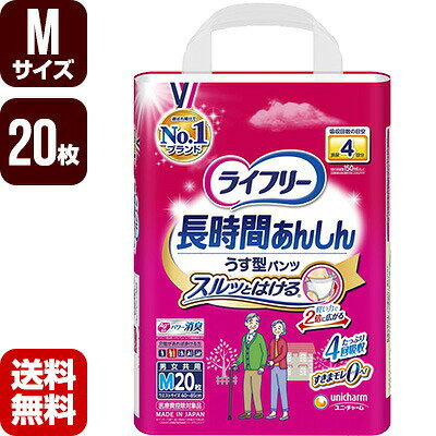 【送料無料・メーカー直送・代引不可・同梱不可】 ・ご本人でもスルッとはける！ 「ライフリー長時間あんしんうす型パンツ」は、「やわらかストレッチウエスト」が軽い力で2倍に広がるから、ご本人でもスルッとはけます。 ・ご本人でもサッと脱げる！ おむつの両脇の「らくらくステッチ」が軽い力でも破りやすいから、ご本人でもサッと脱げます。 ・すきまモレ0(ゼロ)へ！背中・足ぐりにピタッとフィットして、すきまモレを低減します。 ・Ag+配合、パワー消臭(アンモニア・硫化水素・ジメチルアミンについての消臭効果があります) ・下着のようなはき心地 介助があれば歩ける方へおすすめします。 ●内容量 20枚/袋 ●サイズ Mサイズ(60〜85cm) ●吸収量 約600cc(おしっこ約4回分) ●男女共用 ●医療費控除対象品 ●関連キーワード 大人紙おむつ 介護用おむつ 介護おむつ 紙パンツ 紙おむつ おむつ オムツ まとめ買い 4袋セットはこちら 他のサイズはこちら