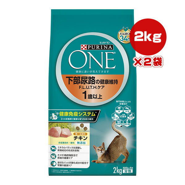 Diets - ピュリナ ワン キャット 下部尿路の健康維持 F.L.U.T.H.ケア 1歳以上 チキン 2kg×2袋 ネスレ日本 ▼a ペット フード 猫 キャット 合成着色料・香料 無添加 総合栄養食 PURINA ONE