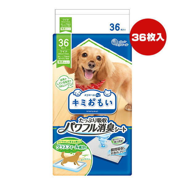 エリエール キミおもい パワフル消臭シート ワイド 36枚入り 大王製紙 ▼a ペット グッズ 犬 ドッグ トイレ 無香タイプ 強力消臭