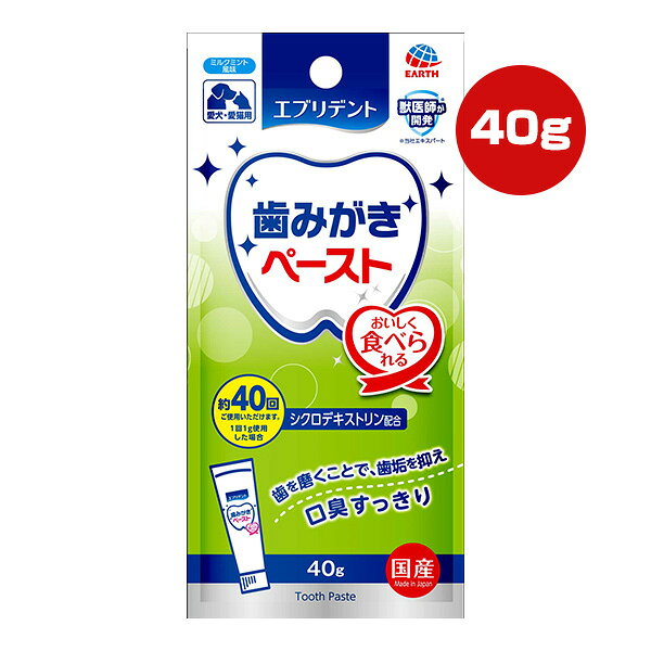エブリデント 歯みがきペースト ミルクミント風味 40g アースペット ▼a ペット グッズ 犬 ドッグ 猫 キャット デンタルケア 約40回 国産