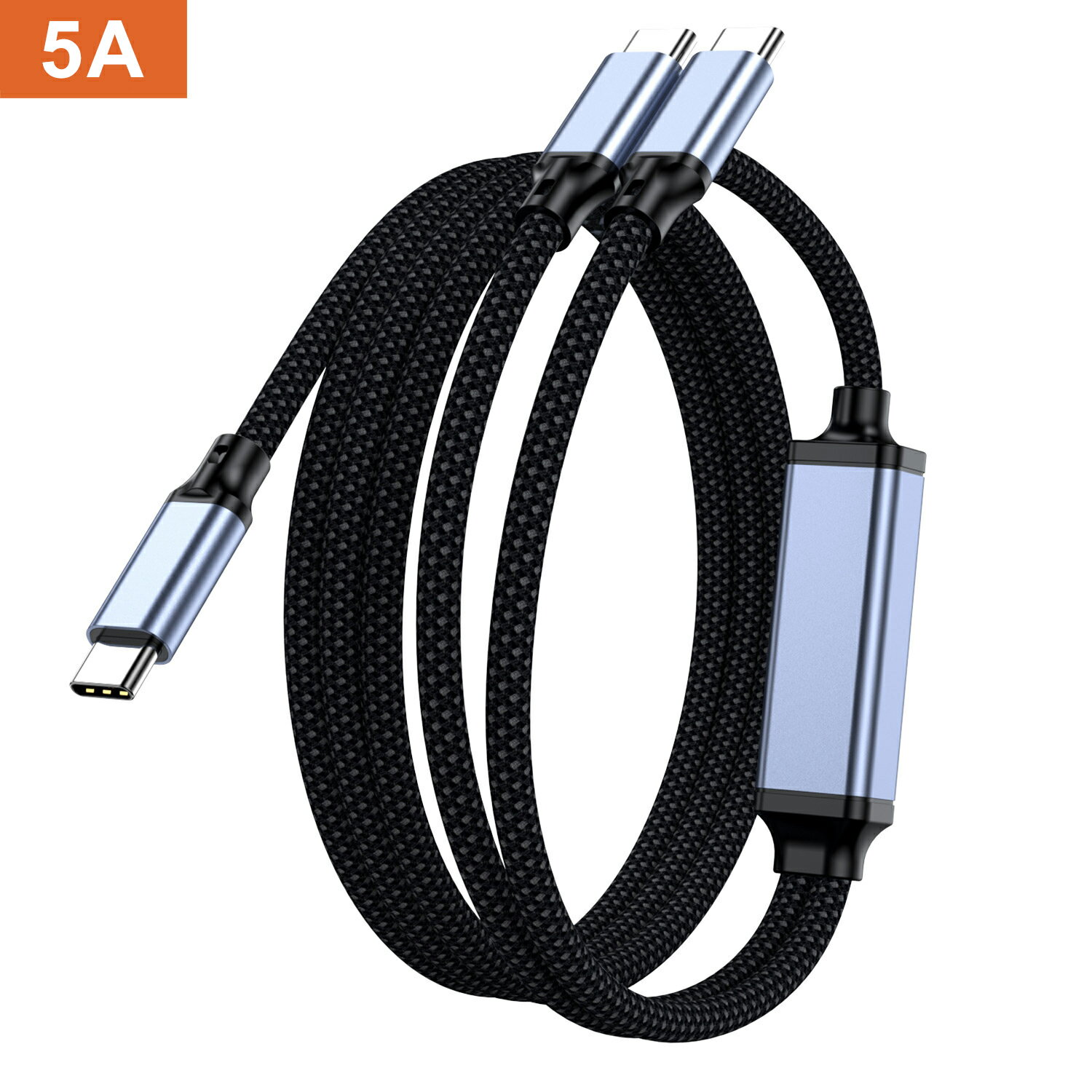 USB Type C ケーブル 【PD 100W 2-in-1 Type C 急速充電ケーブル】 USB C to USB C ケーブル 100W 5A PD対応 高速データ転送 Type-Cケーブル E-makerチップ搭載 ナイロン編み 断線防止 iPhone 16シリーズ/iPhone 15シリーズ/Mac Book/iPad/Xperia/Galaxy各種対応 1.2m