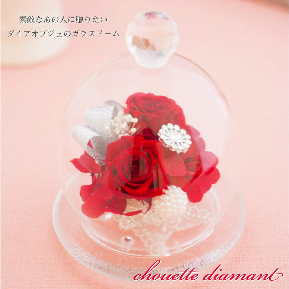 プリザーブドフラワー ガラスドーム 『chouette diamont シュエット・ディアマン』 誕生日 プレゼント 結婚祝い 結婚記念日 開店祝い 開業祝い 新築祝い 卒業祝い 退職祝い 母の日 プリザードフラワー ギフト バレンタイン 送料無料