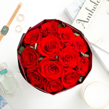 プリザーブドフラワー 花束 ブーケ 12本 薔薇 『Rose stand bouquet ローズスタンドブーケ』 敬老の日 プロポーズ 誕生日 プレゼント 結婚祝い 結婚記念日 クリスマス プリザードフラワー ギフト 送料無料