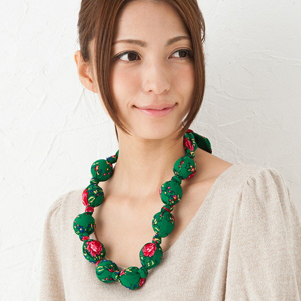 ポーランド フォークアート柄 布包みネックレス グリーン メール便可