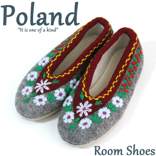 Rakuten - ポーランド　ルームシューズ クラクフ花刺繍サイズ36(23cm-23.5cm)　北欧　室内履き　手作り05P07Feb16