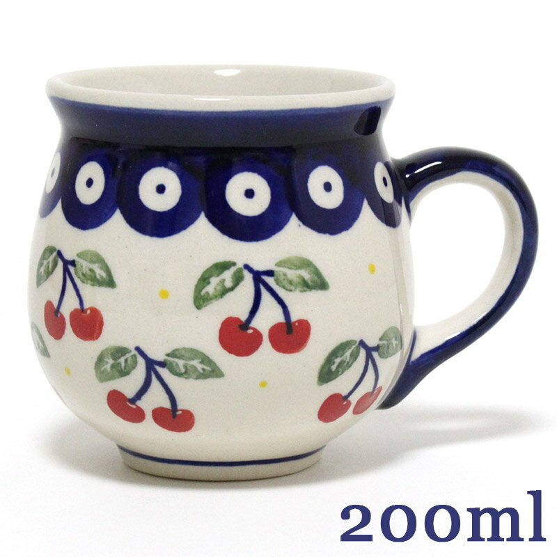 ポーランド 食器 陶器 マグカップS 0.2L チェリー柄とピーコックアイ K67-ALC99 マニュファクトゥラ社 ポーリッシュポタリー ポーランド食器のサムネイル