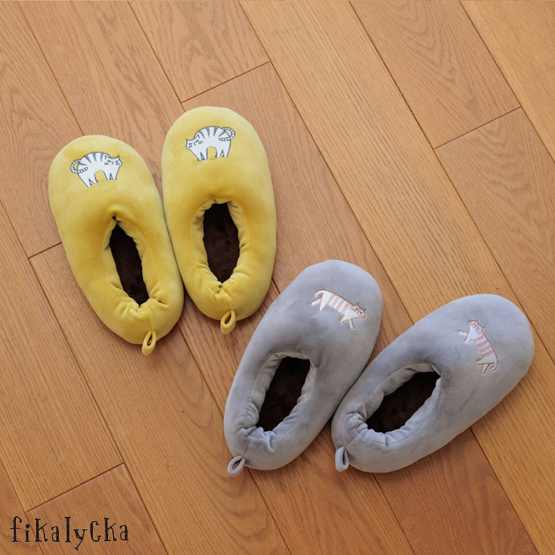 Rakuten - もちもち スリッパ 洗える ルームシューズ 北欧　fikalycka ネコ　スリッパ　猫 冬 メール便可