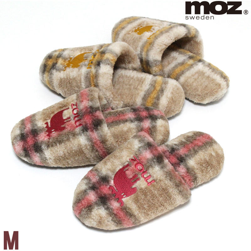 Rakuten - スリッパ moz チェック柄 M 暖 もこもこ ボア 北欧