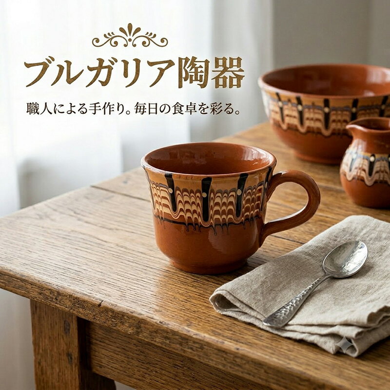 樂天商城 - ブルガリア トロヤン陶器 マグカップ　ライトブラウン
