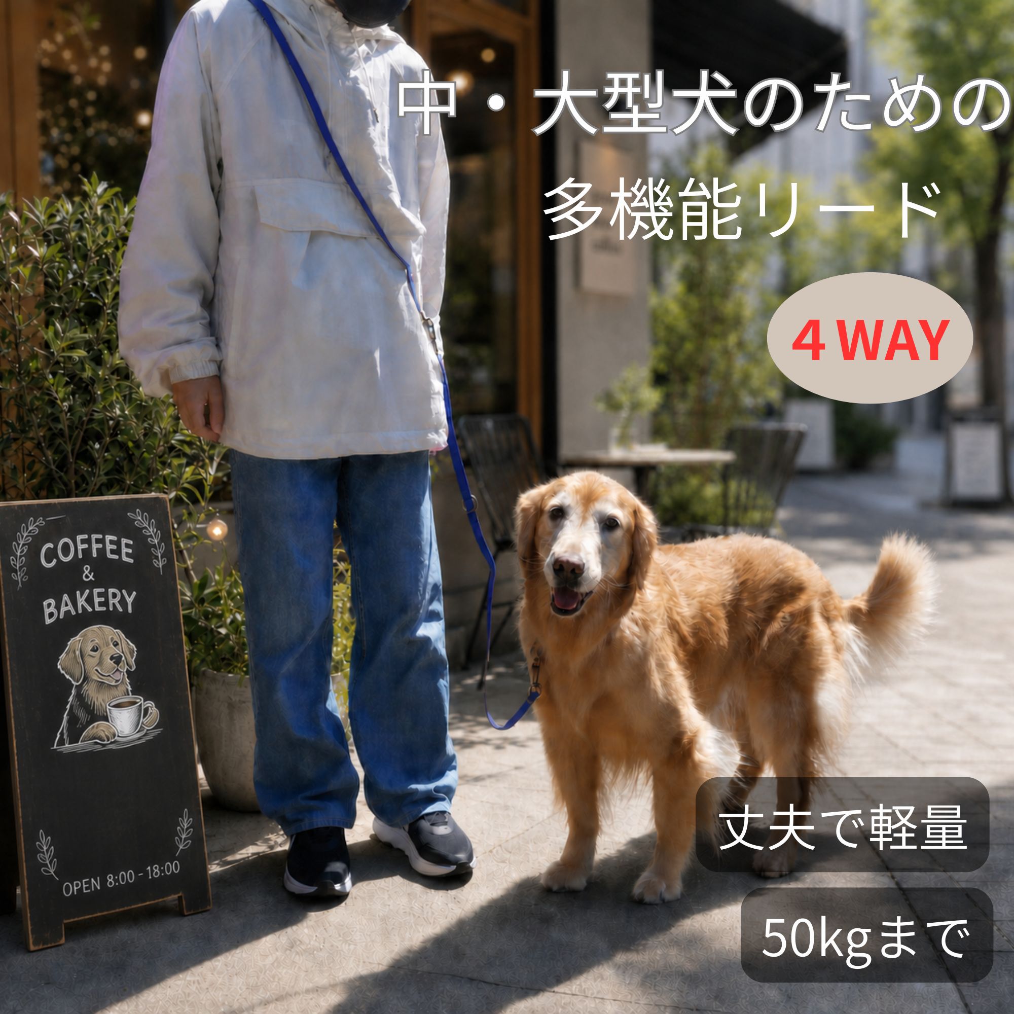 4way ハンズフリーマルチリード 230cm 犬用ショルダーリード