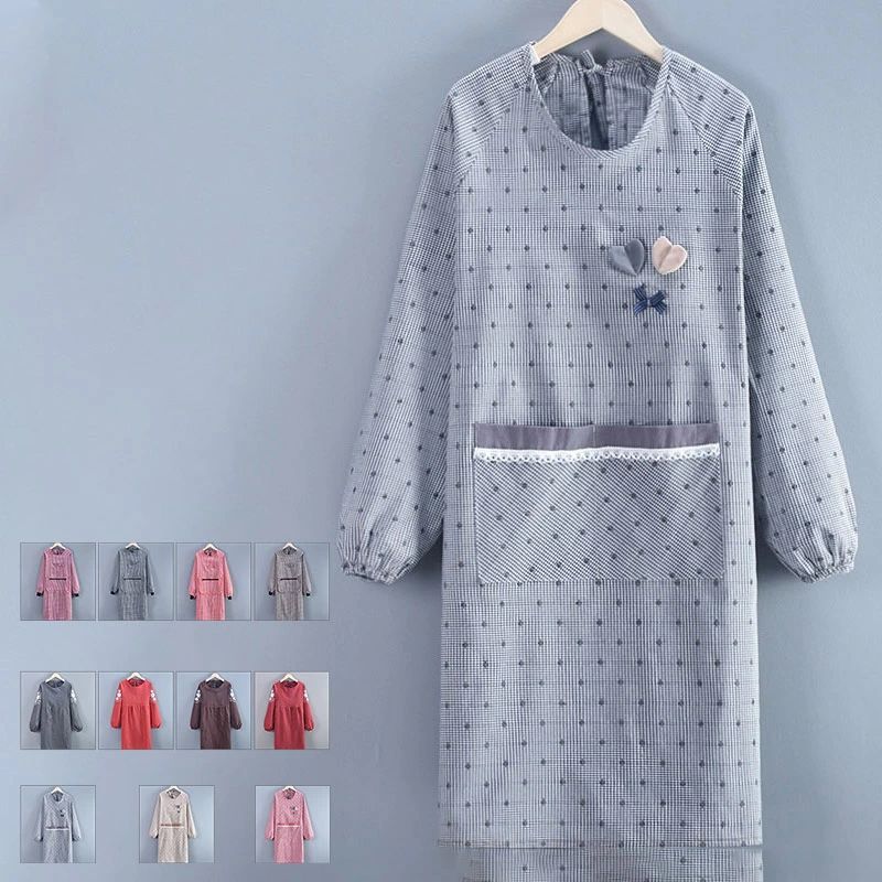 Gingham Aprons - 割烹着 花柄 多種多様 エプロン 長袖 ポケット付き 機能 綺麗 かわいい 汚れにくい エレガント お料理教室 保育士 介護士 肩紐 花柄エプロン ポケット 女性 華やか 後ろ結び 送料無料