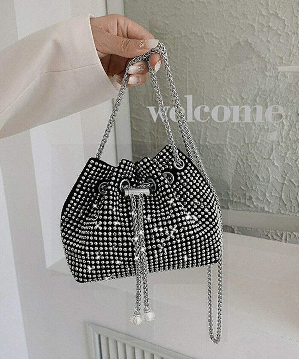 キラキラ 巾着バッグ チェーンミニバッグ バケツバッグ レディース ラインストーン 斜め掛けバッグ コンパクト 肩掛けかばん 可愛い お呼ばれバッグ 結婚式二次会 miniministore TZM-307(4.0)