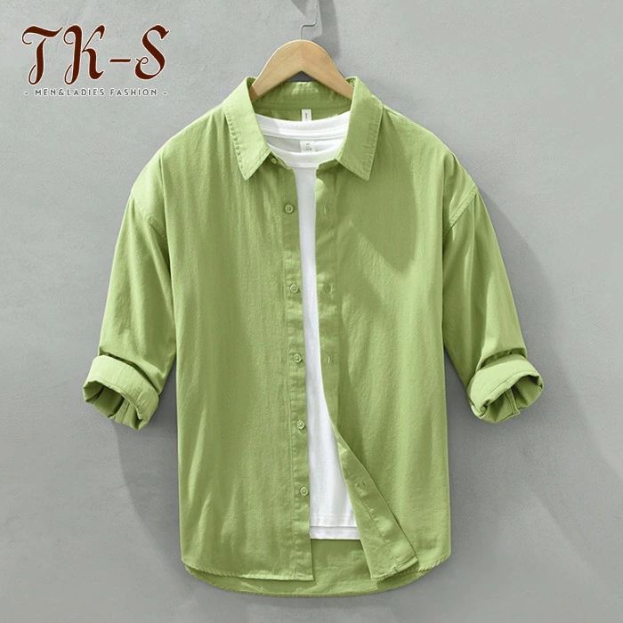 樂天商城 - M-3XL カジュアルシャツ 半袖シャツ メンズ 開襟シャツ 夏物 春 夏 綿100% コットン メンズ シャツワイシャツ 七分袖 男性 夏服 無地 ゆったり 快適な 柔らかい メンズ 服 オシャレ お洒落 通気性 快適 父の日 プレゼント mms TK-S