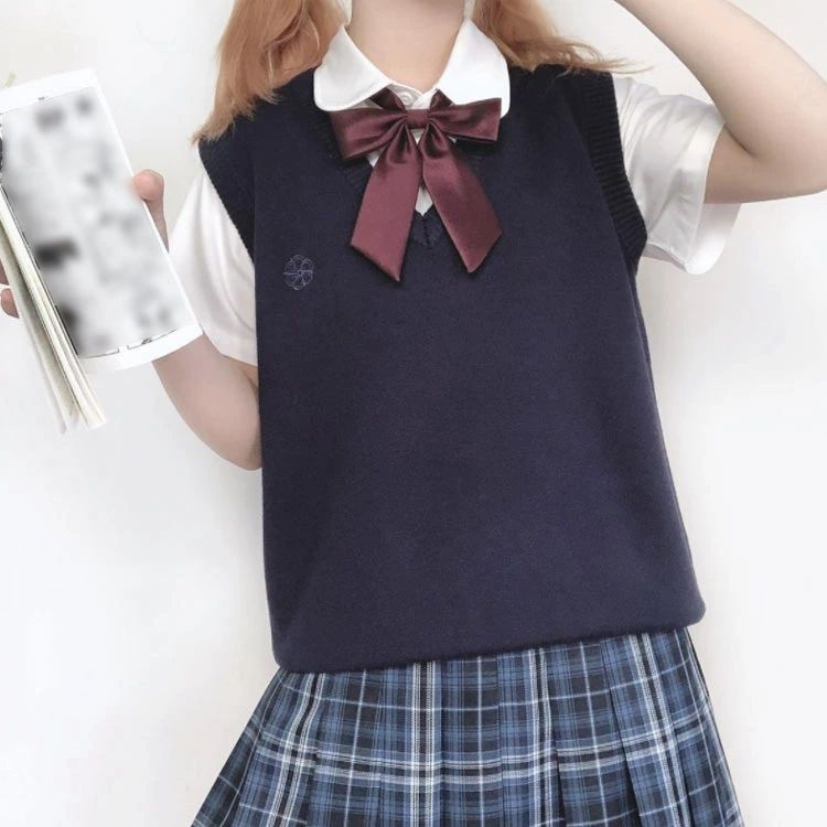 刺繍 春夏秋 シンプル 高校生 軽い 女子 ノー ゆったり 通学 学生 ニット Vネック スクールベスト 薄手 中学生 無地 制服 学生服