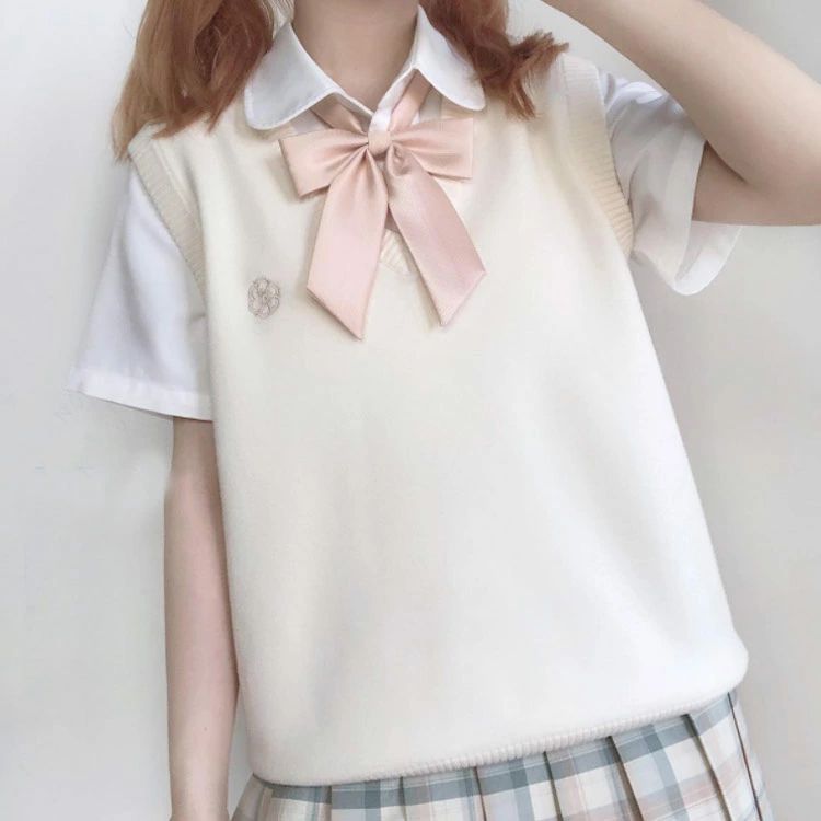 刺繍 春夏秋 シンプル 高校生 軽い 女子 ノー ゆったり 通学 学生 ニット Vネック スクールベスト 薄手 中学生 無地 制服 学生服