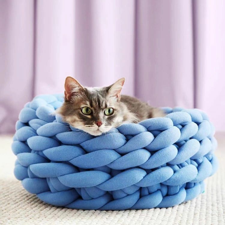 猫 冬 猫犬用ベッド チャンキーニット 編み ペットベッド 秋 中型犬 ペットベッド かわいい ペット用寝袋 ペット 寝具 ふわふわ 柔らかい ペットクッション 小型犬 冬 オールシーズン 布団 ソファ 高弾力 猫ベッド 犬ベッド ペットソファー おしゃれ 丸い 円型 rurushop-2-10125564 るるショップ サンプル画像3
