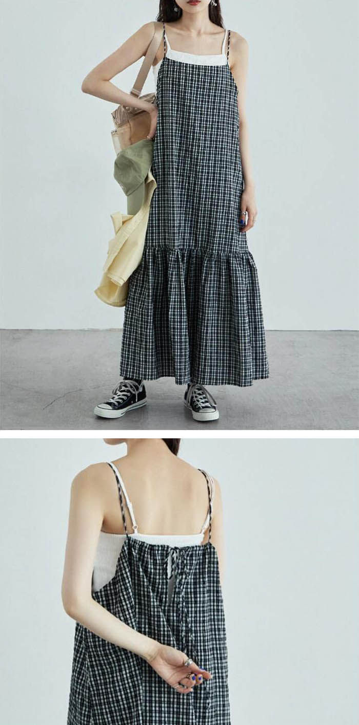 レディース キャミソールワンピース サロペット スカート 秋 チェック柄 夏 ジャンパースカート 春 ティアードワンピース オール