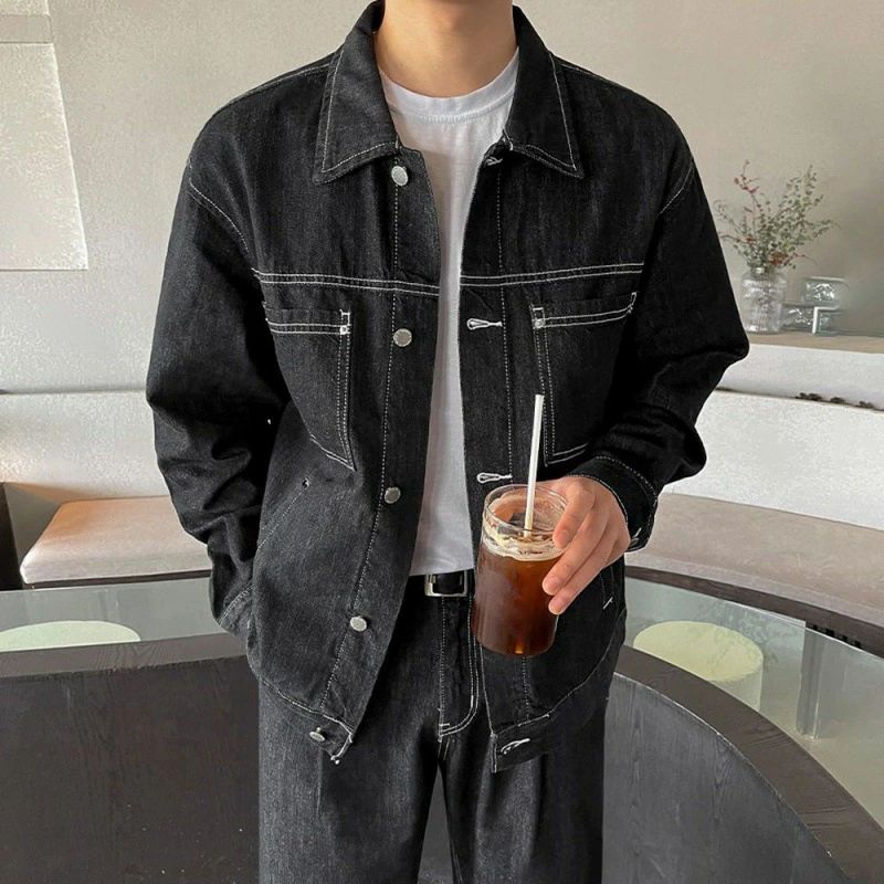 トレンド カジュアル ワイドパンツ メンズ 工装風 デニム ジャケット ゆったり 秋 セットアップ
