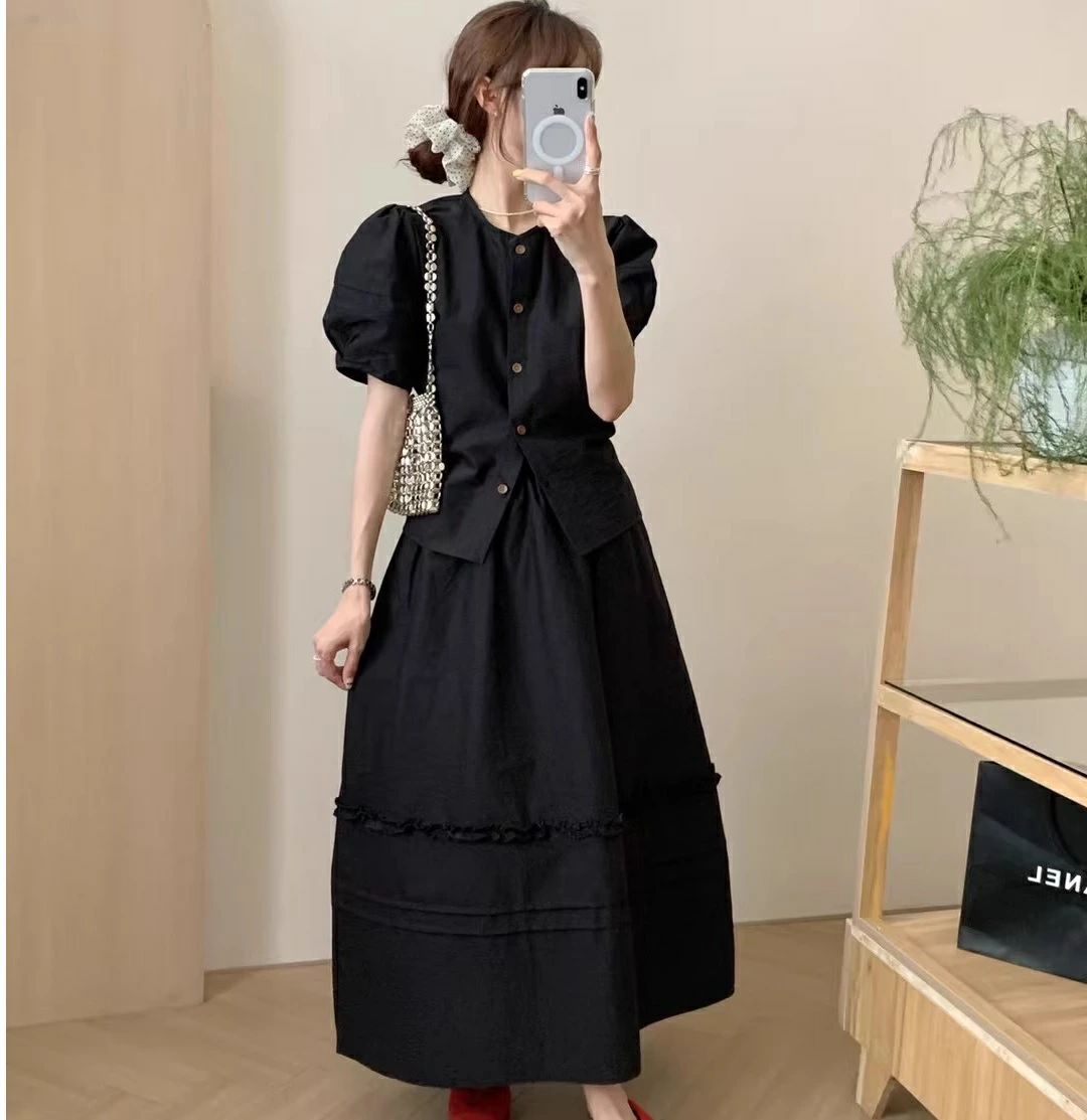 【セットアップ】パフスリーブブラウス セット セットアップ 春 スカート きれいめ 秋 着回し ロングスカート 上下セット 夏