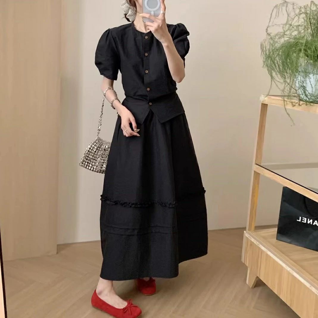 【セットアップ】パフスリーブブラウス セット セットアップ 春 スカート きれいめ 秋 着回し ロングスカート 上下セット 夏
