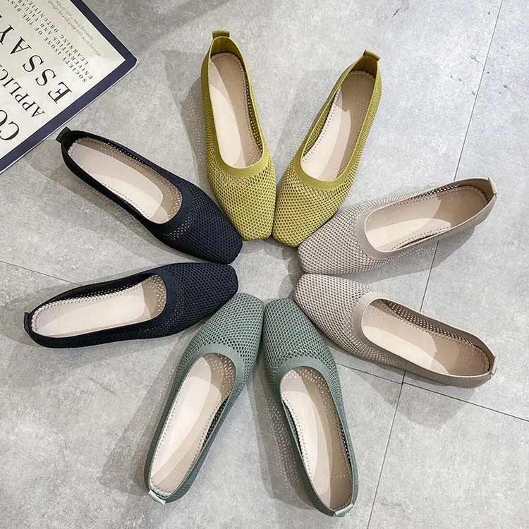 大き ソフトソール 軽い 軽量 おしゃれ パンプス らくちん 靴 春 スクエア レディース メッシュ バレーシューズ 秋 夏 編み込み
