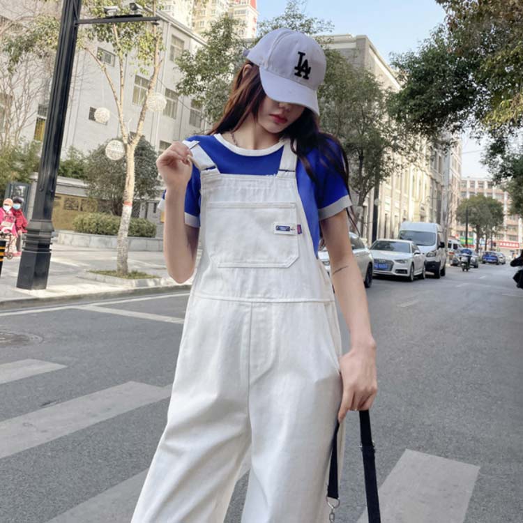 ホワイト パンツ デニム デニムサロペット デニムパンツ つなぎ オールインワン レディース ツ 白 ゆったり ジーンズ サロペット