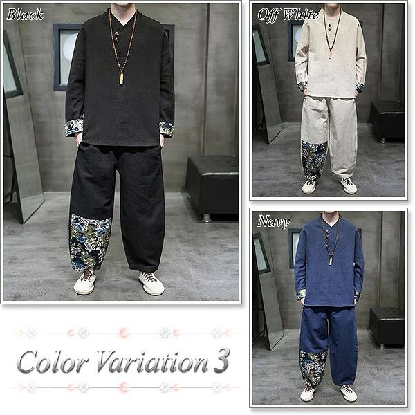 メンズ おしゃれ 作務衣 春 夏 秋 冬 長袖 セット ヘンリーネック 部屋着 長ズボン 祭り 男性 大きいサイズも多数【Men’s 甚平?