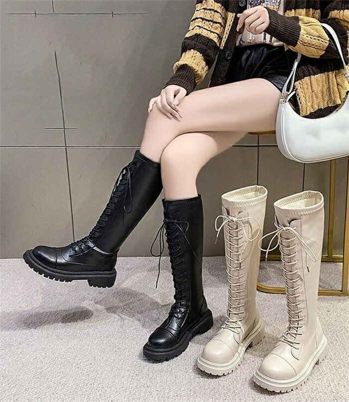 長 ローヒール 防水 疲れない おすすめ ゆったり ブーツ ストレッチ ジョッキーブーツ レースアップ レディース ブーツ ロング