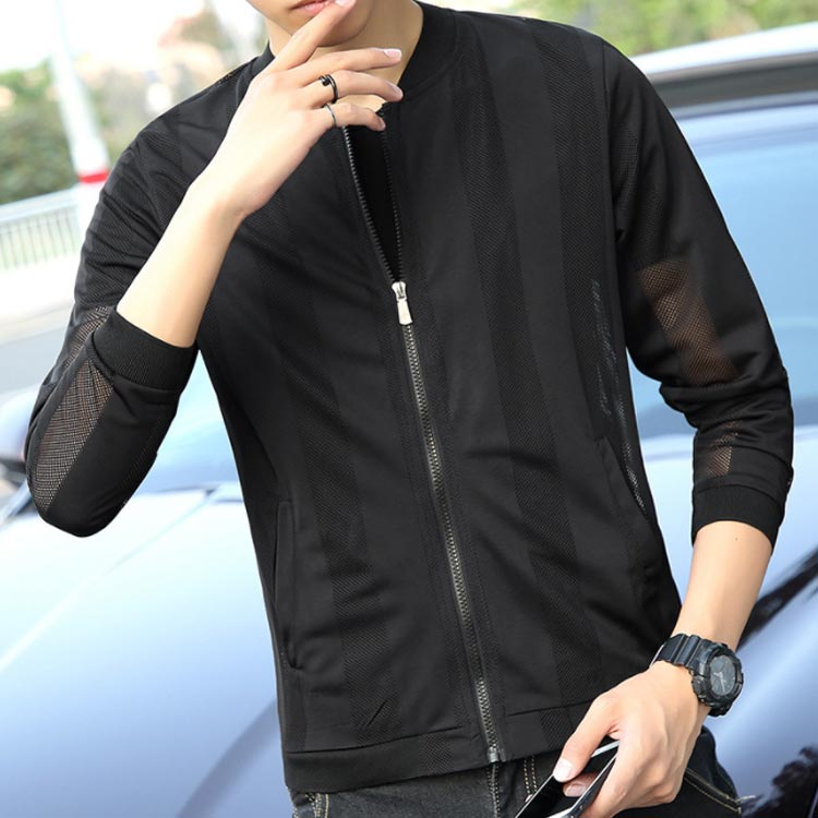 立ち襟 メッシュジャケット メッシュ切り替え メンズ ジップア 大きサイズ ジャケット 夏ジャケット 立ち襟 夏用 日焼けパーカー